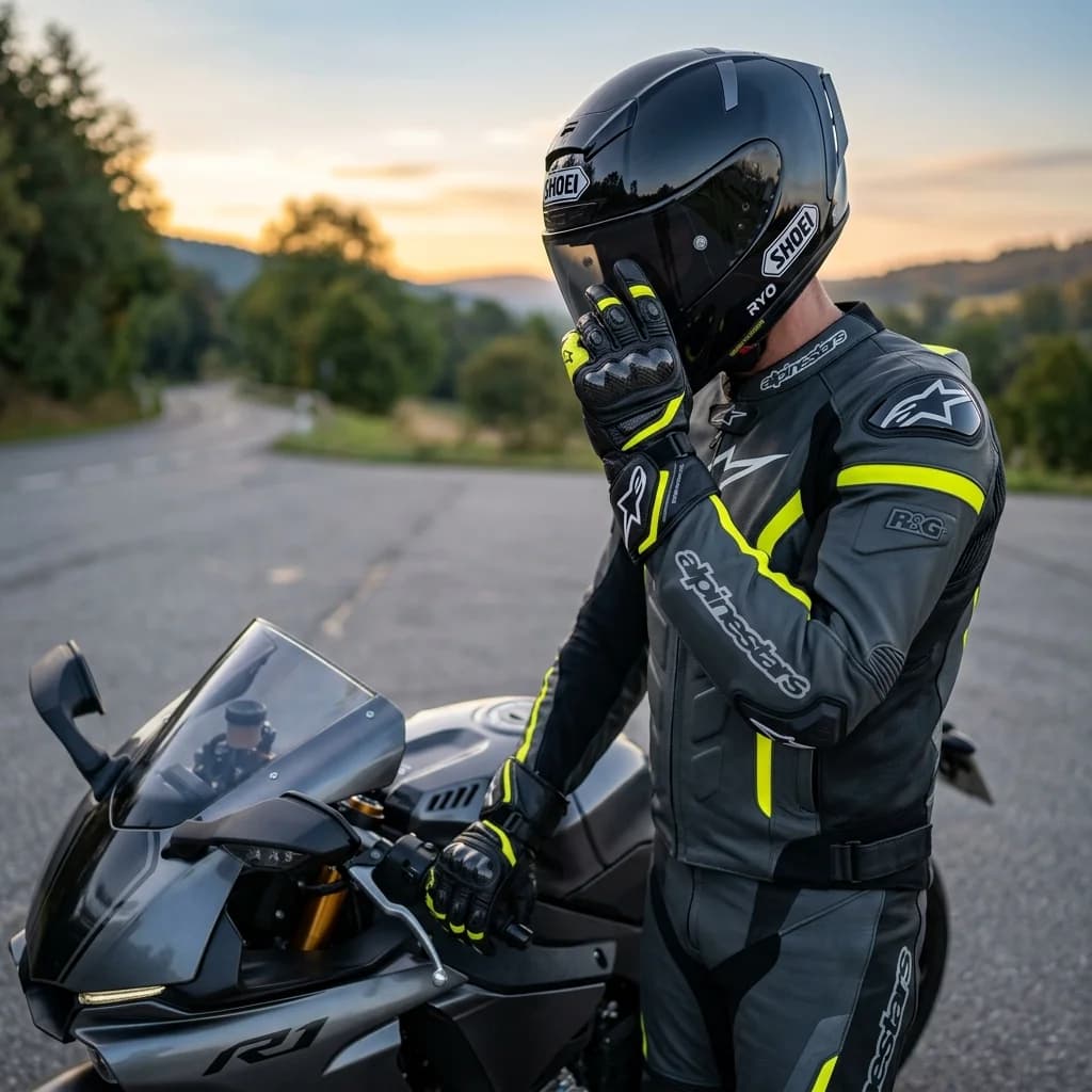 Rider checking the road ahead