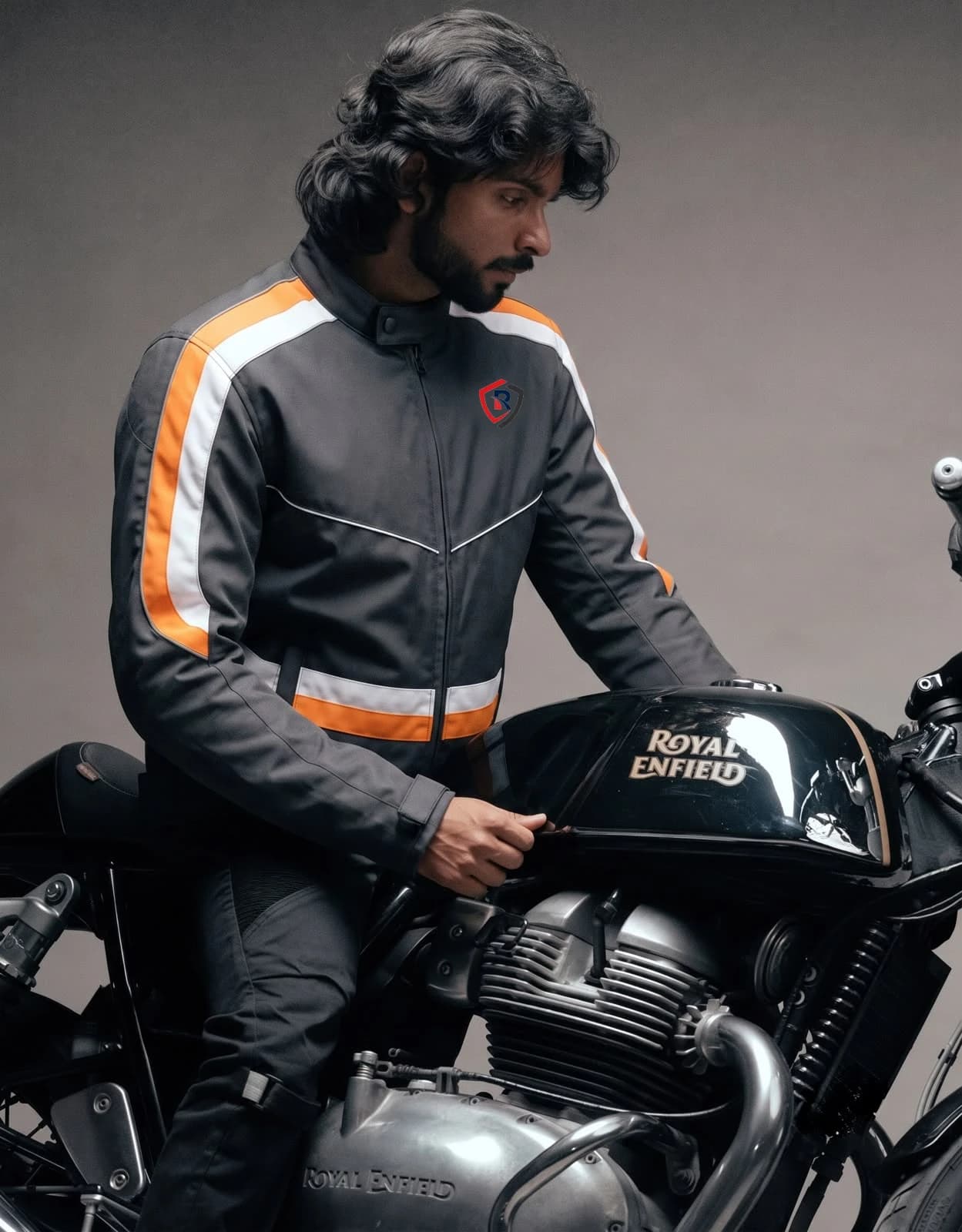 Rider in a high-visibility protective jacket
